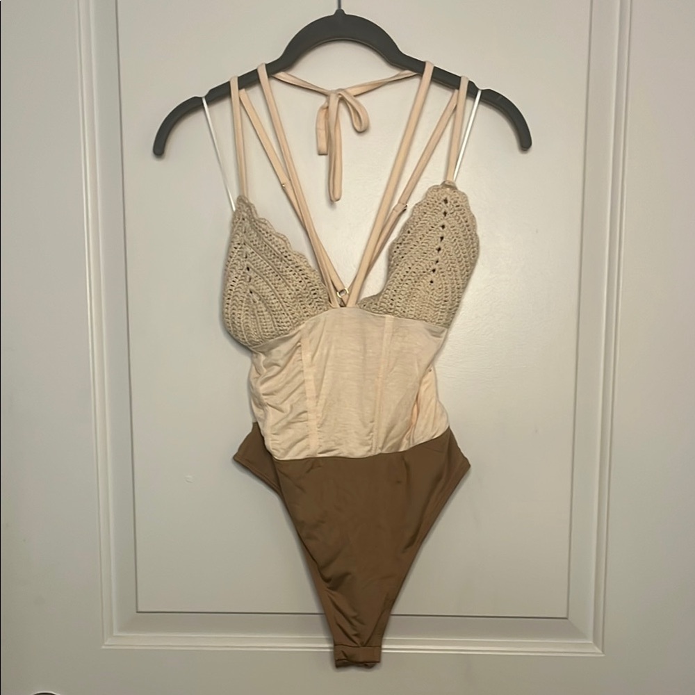 JLUXLABEL Cream and Brown Bodysuit